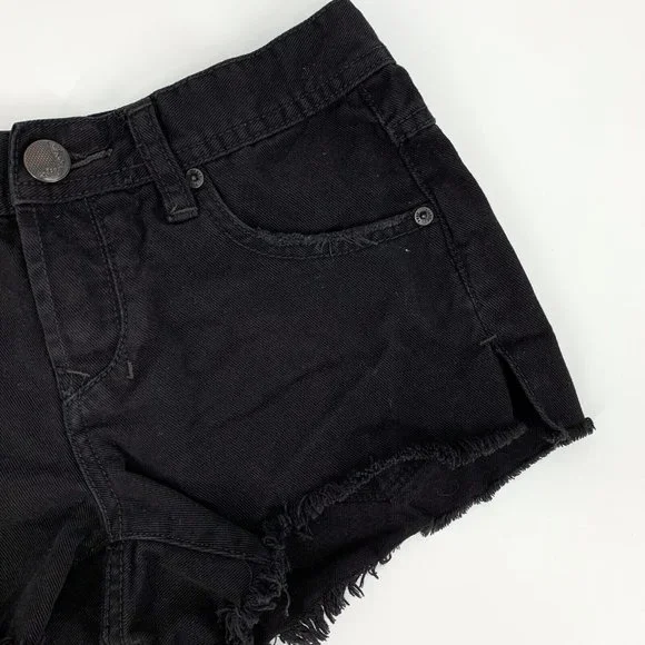 Free People Denim Shorts Sharkbite Black Button Fly Fray Hem Distress - Picture 6 of 10
